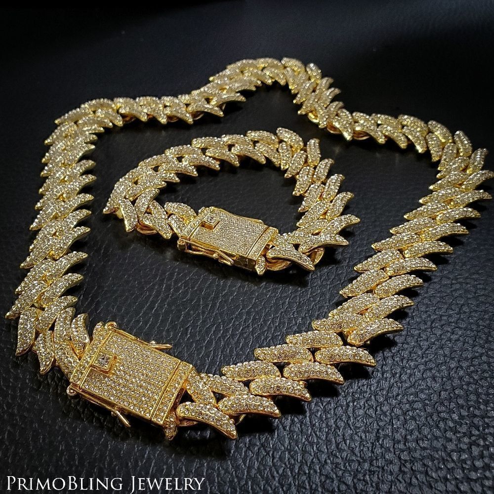 Gold Spiked Cuban Necklace and Bracelet Set